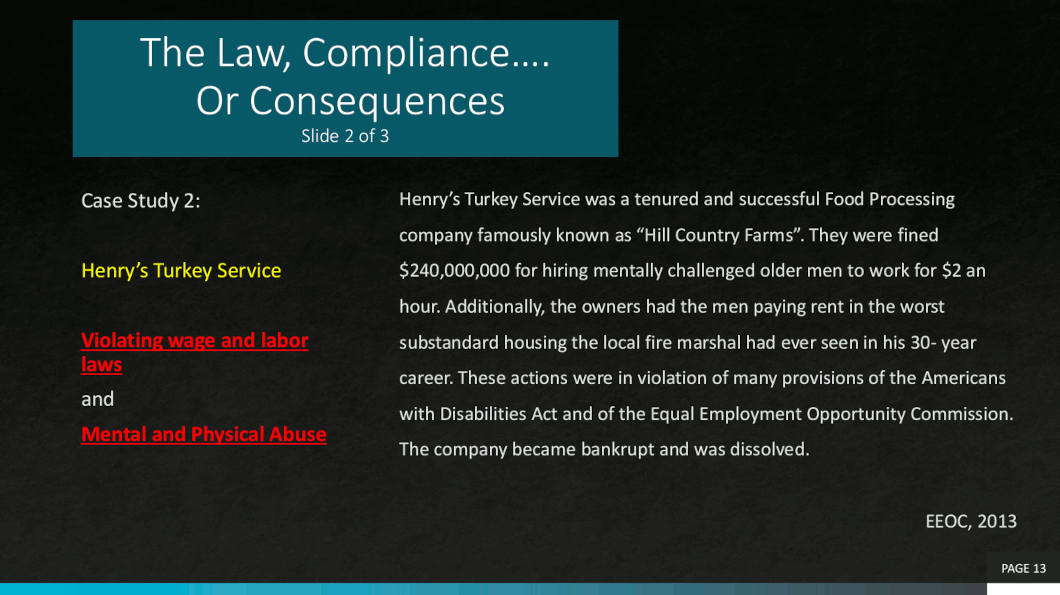 The Law: Compliance or Consequences 2 The Law: Compliance or Consequences 2